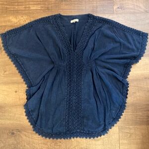 Cotton Natural Del Carmen Midnight Blue Coverup Coastal Boho 100% Cotton Size S